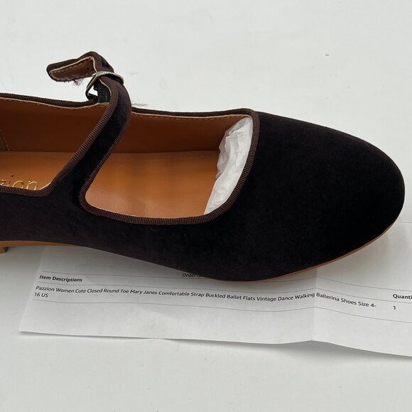 Pazzion Brown Cute Pointed Toe Mary Jane Strappy Low Chunky Heel Slip On Pumps - Picture 6 of 6